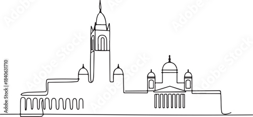 Continuous Line Art of Helsinki Skyline with Market Square Front Minimal Outline Illustration