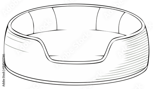 Dog bed vector illustration, oval pet bed outline, comfortable animal bed