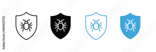 cybersecurity, antivirus, malware, bug, shield, protection, security, virus, threat icon set. vector illustration 