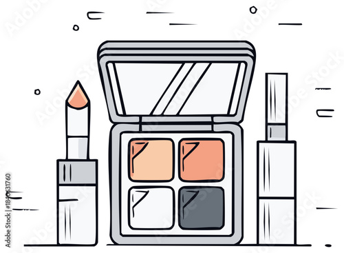 Cosmetic Makeup Products Illustration with Eye Shadow Palette Lipstick and Mascara