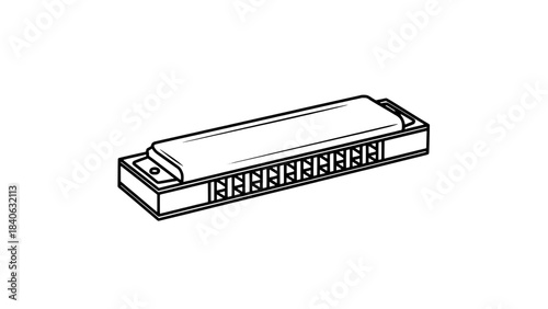 Isometric line-art harmonica icon — monochrome vector illustration