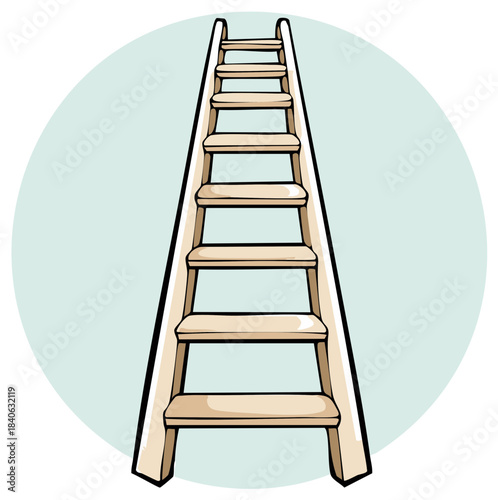 Vector illustration of a wooden ladder viewed from below, symbolizing progress, ambition, and opportunity