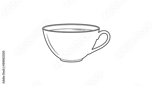 Outline teacup line art icon (side view) - minimalist vector sketch of a teacup