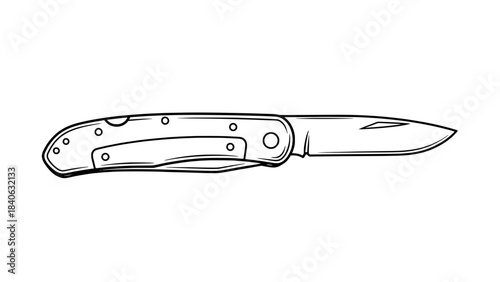 Line drawing of an opened folding pocket knife in profile - vector outline illustration