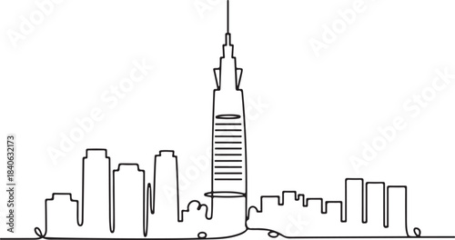 Continuous Line Art of Ho Chi Minh City Skyline with Minimal Tower Outline Illustration