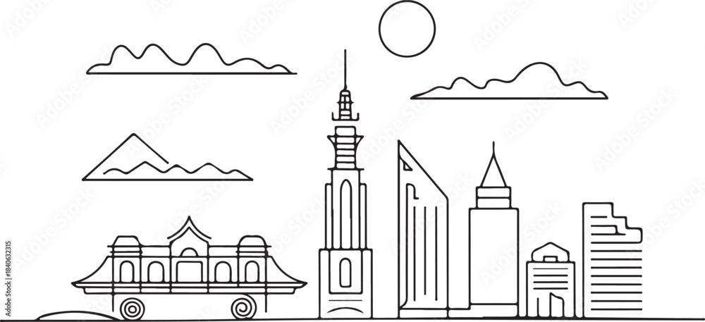 Obraz premium Continuous Line Art of Ho Chi Minh City Skyline with Landmark Eighty One Minimal Outline Illustration