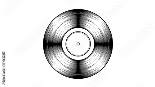 Vector illustration of a vinyl record with grooves and center hole - monochrome line art
