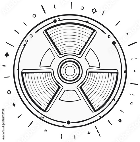 Line Art Icon of Circular Radiation Hazard Symbol Energy Sector Warning Sign Hand Drawn Style