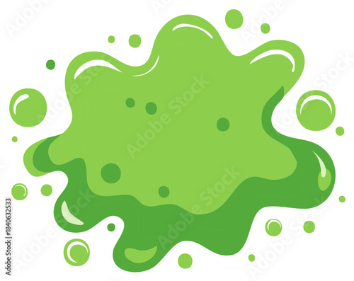 Abstract green liquid splat design element with organic fluid shapes and bubbles