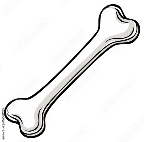 Cartoon stylized dog bone with thick black outline and simple shading