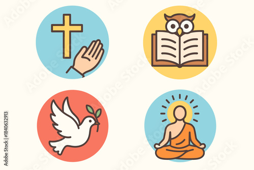 Spiritual Faith, Wisdom and Meditation Icons Set