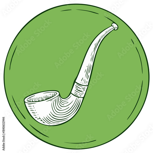 Vintage Smoking Pipe Illustration with Green Circle Background