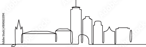 Continuous Line Art of Hobart Skyline with Salamanca Buildings Minimal Outline Illustration