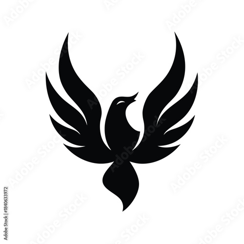 Phoenix flame icon rising bird solid flat vector minimalist design