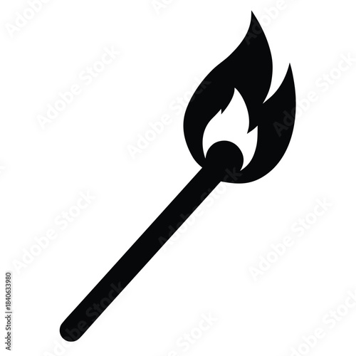 Match stick flame icon ignition solid flat vector minimalist design