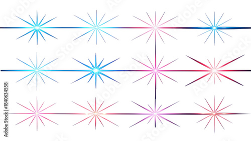 Colorful decorative sparkle lines with starbursts for celebration invitations festive and creative designs