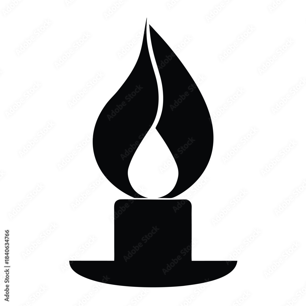 Fototapeta premium Candle flame icon wax fire solid flat vector minimalist design