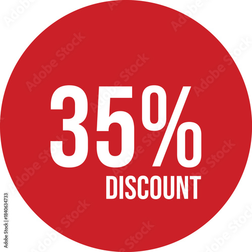 35% discount icon vector red circle with white text