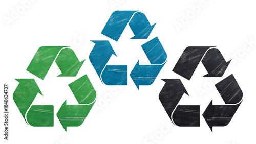 Eco recycling symbol with green blue-black arrows forming a circular loop for sustainability concepts