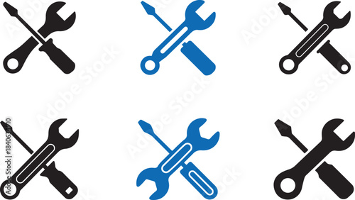 crossed wrench and screwdriver icon set vector, repair service tools icon vector illustration