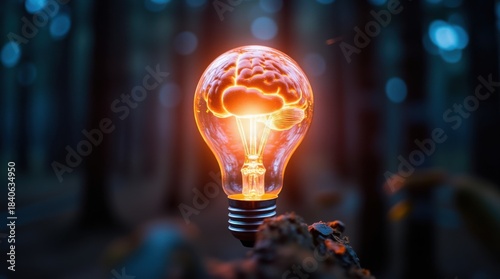 Luminous brain within a radiant light bulb, representing a spark of human ingenuity and deep cognitive insight. This vital concept embodies the spirit of philosophical exploration, wisdom