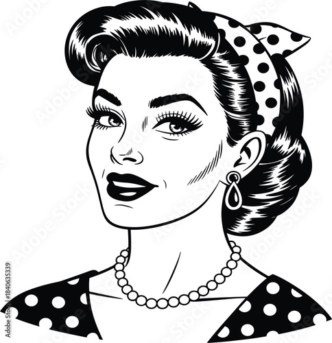 Retro comic book pop art woman, vintage housewife, beautiful pin up girl, 1950s fashion drawing