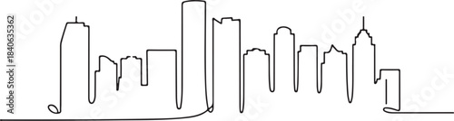 Continuous Line Art of Houston Skyline with Galleria Tower Silhouette Minimal Outline Illustration