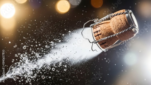 Champagne cork popping celebration joy bubbles scene