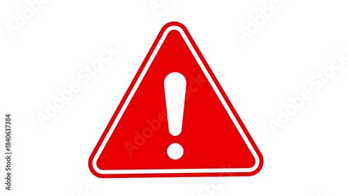 Animated red alert icon on white screen background in 4k