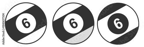 Billiard ball six vector, classic pool sport stripe design on transparent background