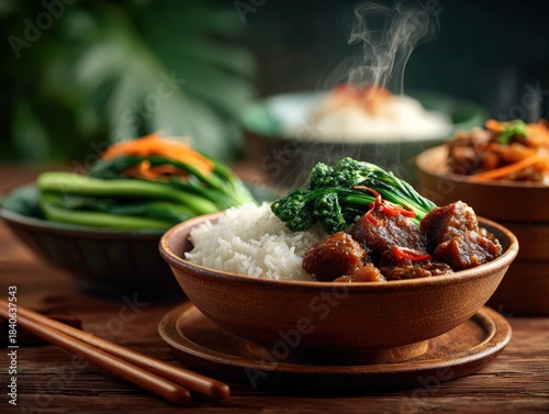 Delicious Bowl of Jasmine Rice with Beef and Vegetables