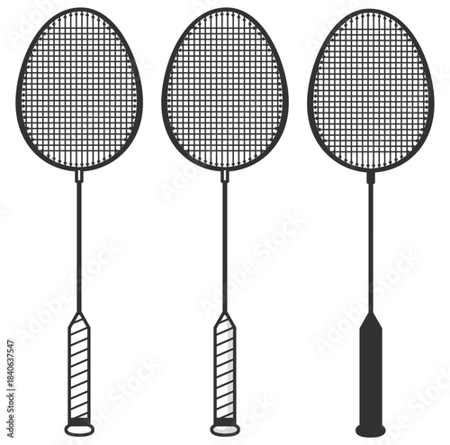 Badminton racket vector, classic net gear sport design on transparent background
