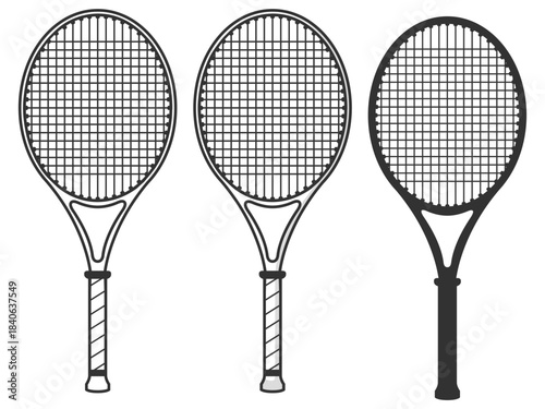 Tennis racket vector, classic net gear sport design on transparent background