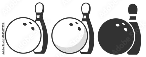 Bowling ball and pin vector, classic strike sport illustration on transparent background
