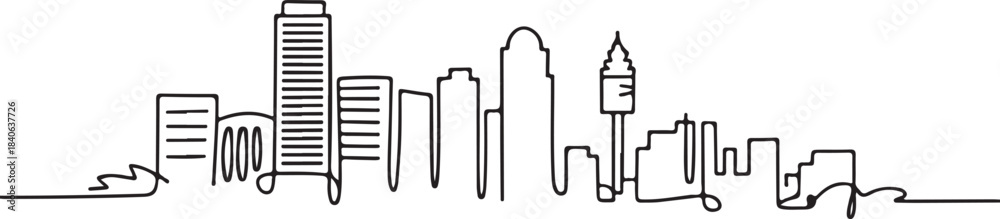 Fototapeta premium Continuous Line Art of Johannesburg Skyline from Maboneng District Minimal Outline Illustration