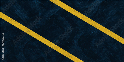 A grunge texture of yellow and black stripes painted on asphalt tarmac serves as a safety warning sign and traffic pattern on the street road