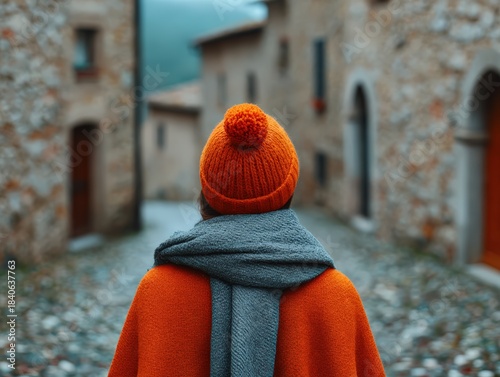 Cozy Orange Knit Cap Beanie for Winter Wear with People Outdoors