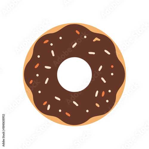 Chocolate glazed donut with colorful sprinkles. vector illustration