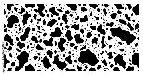 Abstract black and white spot pattern background, vector illustration, organic cow skin texture or terrazzo design
