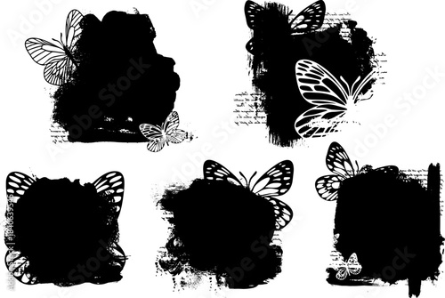 Universal spring- summer masks bundle with butterflies, framework, classic grunge