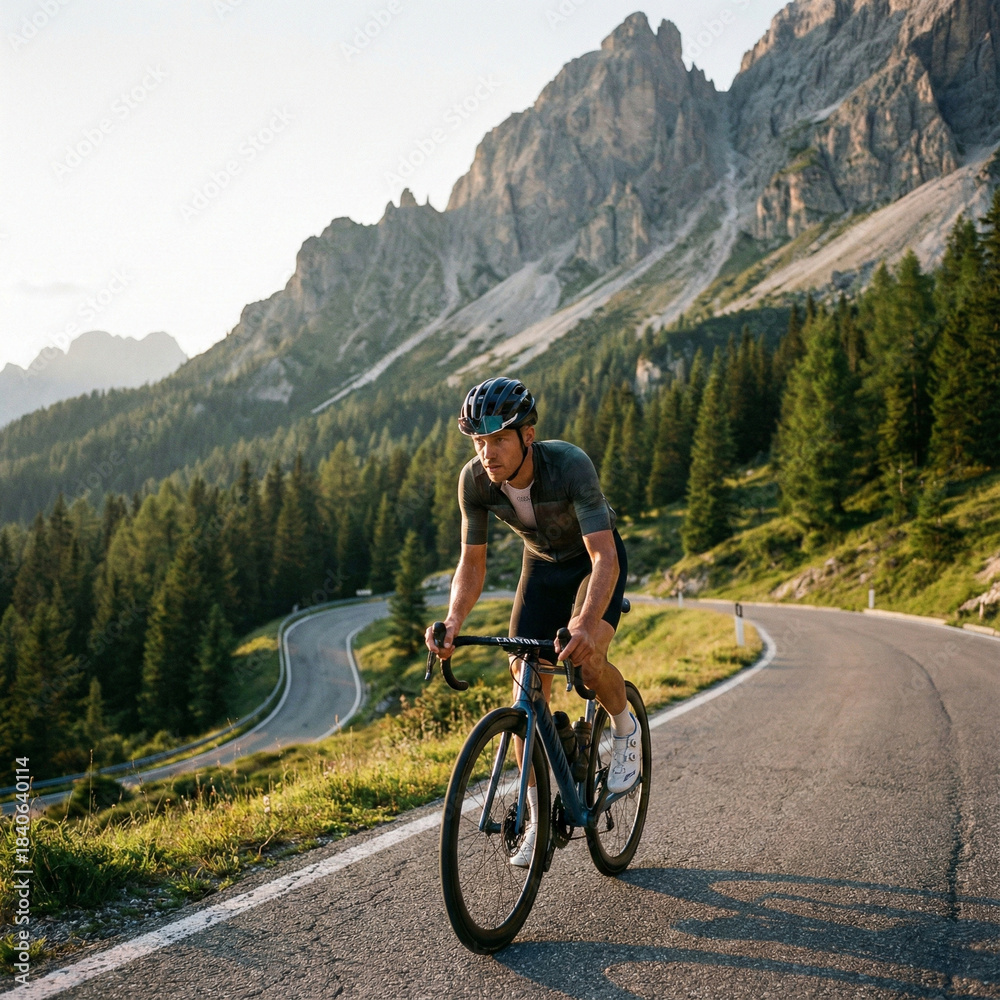 Obraz premium cyclist riding on mountain road