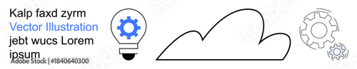 Technology, cloud services, innovation, software development, data storage, efficiency. Light bulb icon with a gear, cloud shape and gears symbol. Technology and cloud services concept