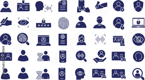 Collection of dark blue flat vector icons representing people technology and concepts