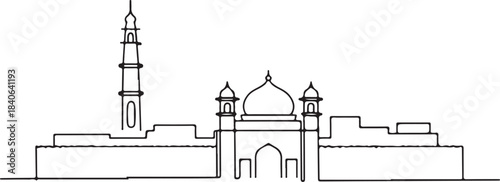 Continuous Line Art of Lahore Skyline with Walled City Rooftops Minimal Outline Illustration