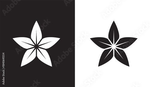 a striking visual composition featuring two stylized floral shapes one white against a black background and the other black on white demonstrating duality high quality
