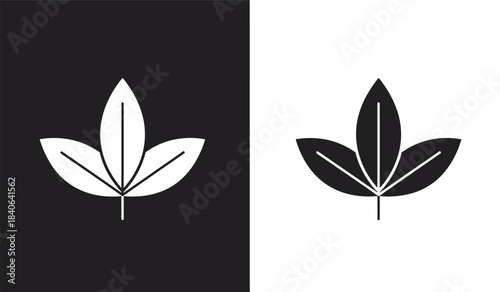 a striking visual composition features two stylized leaf shapes one white on a black background and the other black on white creating a balanced yin