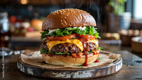 A drizzle of smoky barbecue sauce completes the plan-based burger experience.