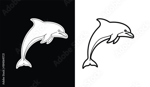 this image showcases two distinct representations of a dolphin one fully shaded and the other a simple line drawing presented side by side high quality