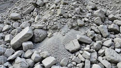Pile of Broken Concrete Rubble and Rebar debris construction