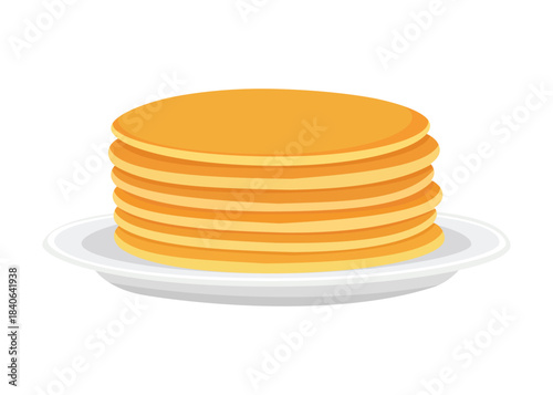 Stack of golden pancakes on a white plate